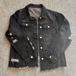 Black denim jean jacket, M, NWOT, Distressed